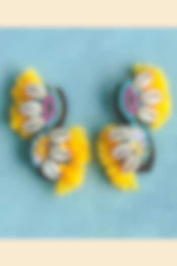 Yellow Hand Embroidered Stud Earrings by KrutiArts at Pernia's Pop Up Shop