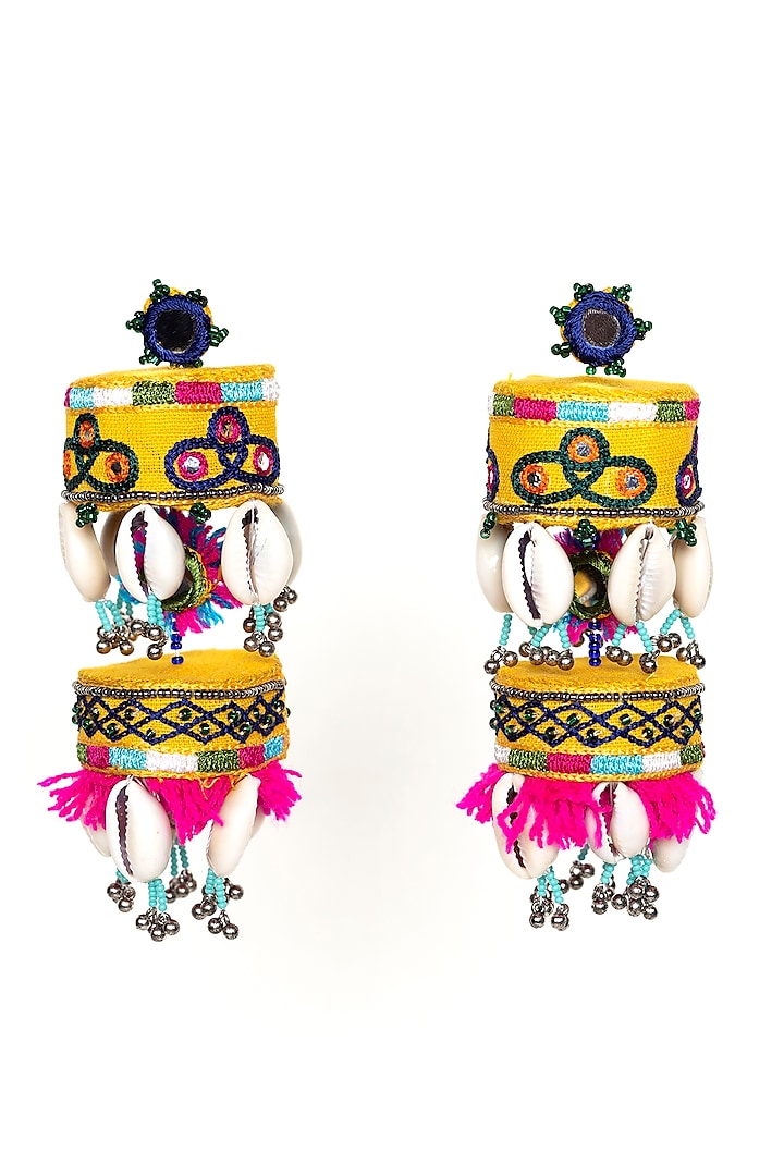 Yellow Handcrafted Jhumka Earrings by KrutiArts