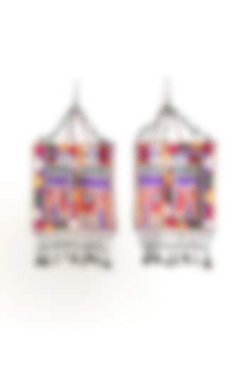 Purple Hand Embroidered Dangler Earrings by KrutiArts