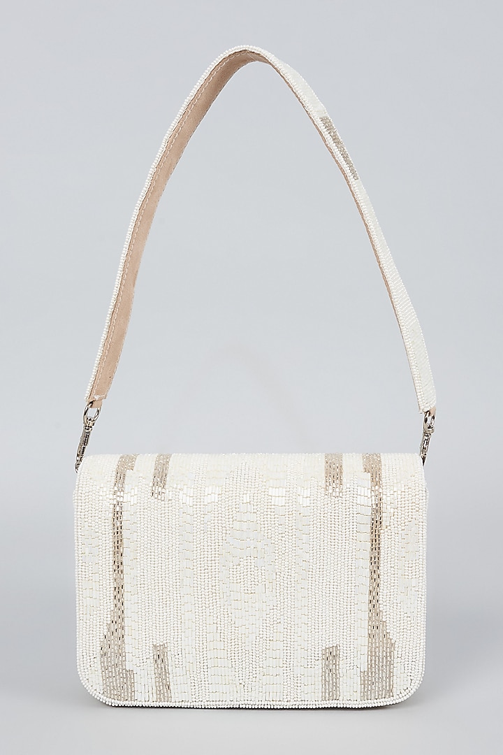White & Silver Embellished Bucket Bag by kreivo by vamanshi damania