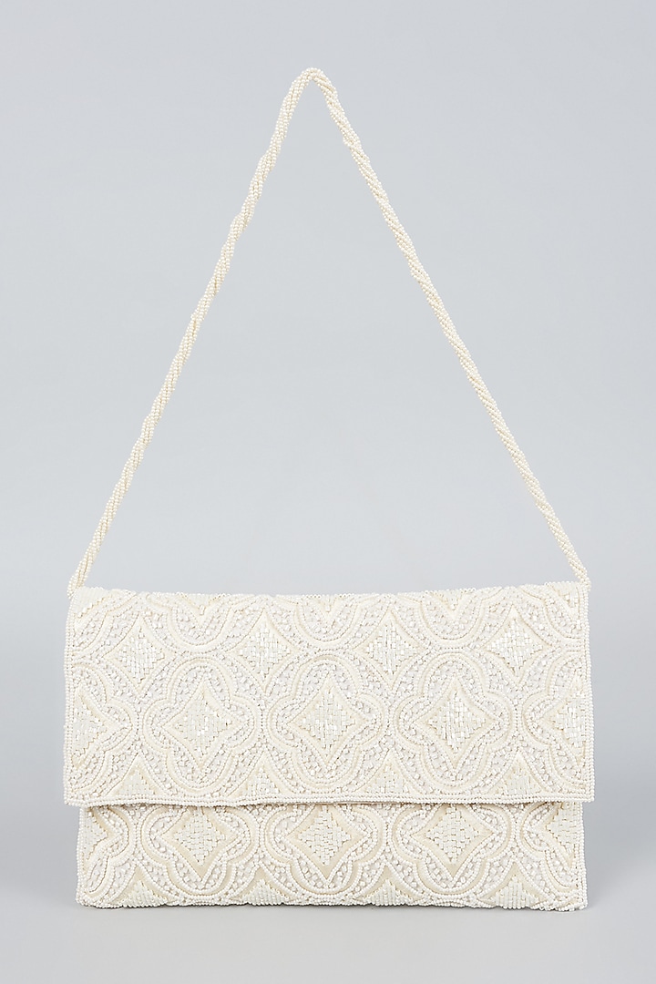 White Hand Embroidered Envelope Bag by kreivo by vamanshi damania