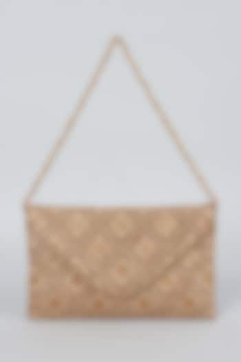 Gold Hand Embroidered Envelope Bag by kreivo by vamanshi damania