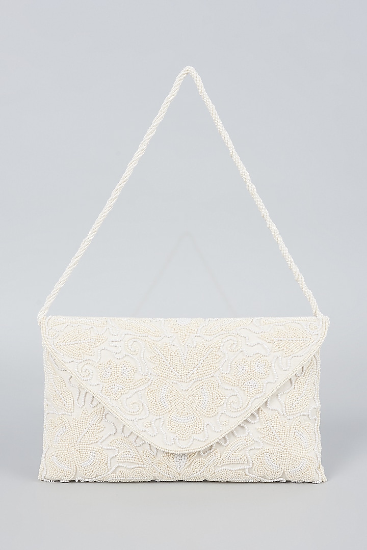 White Hand Embroidered Envelope Bag by kreivo by vamanshi damania