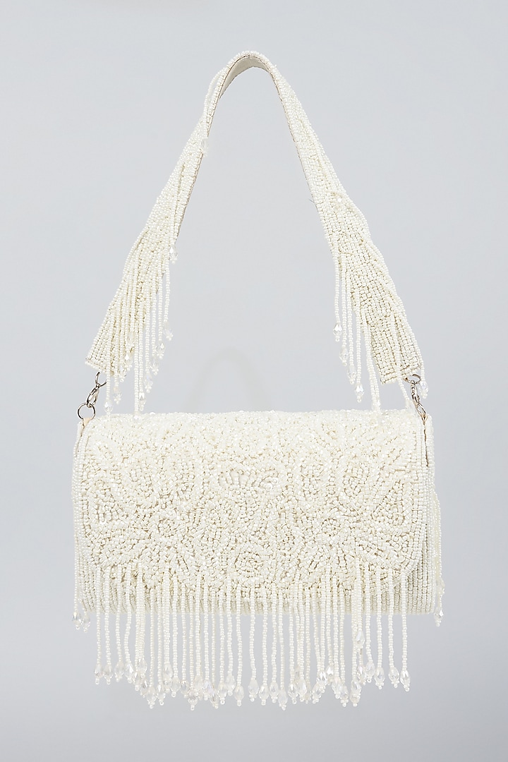 White Hand Embroidered Bucket Bag by kreivo by vamanshi damania