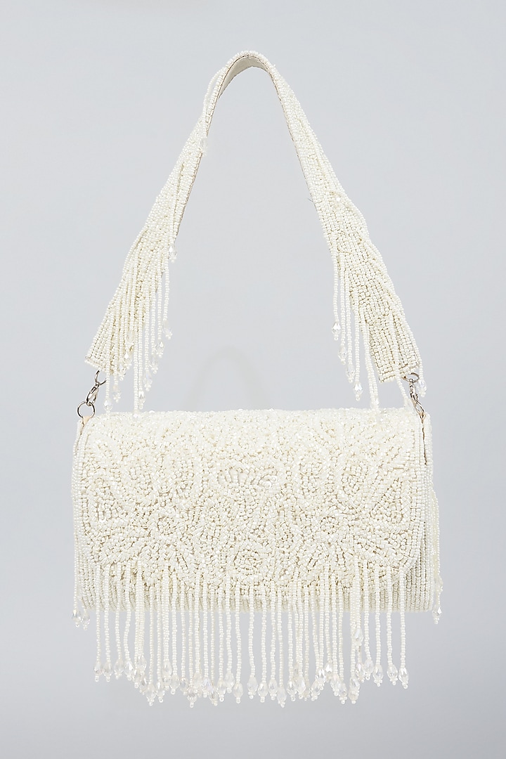 White Hand Embroidered Bucket Bag by kreivo by vamanshi damania at Pernia's Pop Up Shop