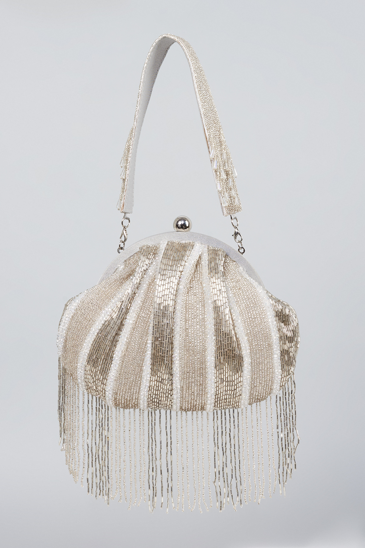 Grey Hand Embroidered Potli by kreivo by vamanshi damania