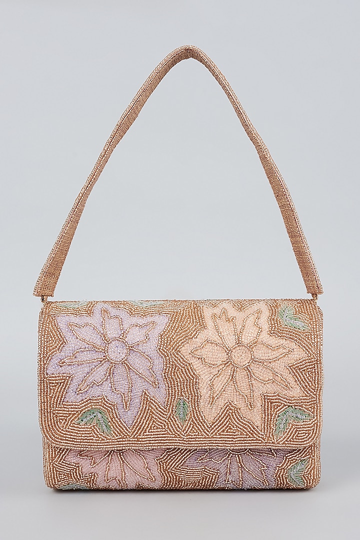 Light Gold Hand Embroidered Bucket Bag by kreivo by vamanshi damania