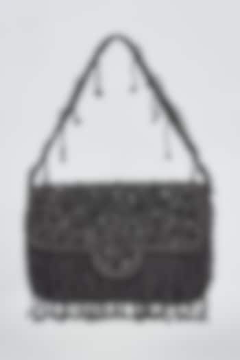Black Silk Hand Embroidered Bucket Bag by kreivo by vamanshi damania