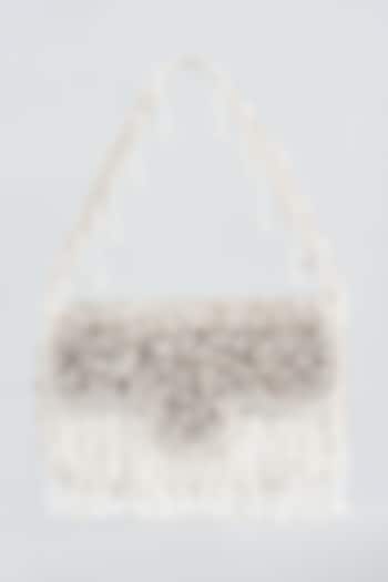 White & Silver Silk Hand Embroidered Bucket Bag by kreivo by vamanshi damania