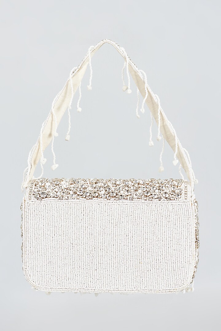 White & Silver Silk Hand Embroidered Bucket Bag by kreivo by vamanshi damania at Pernia's Pop Up Shop