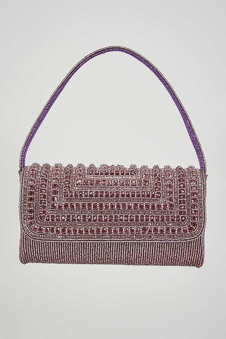 Wine Silk Beads Embellished Bucket Bag by kreivo by vamanshi damania
