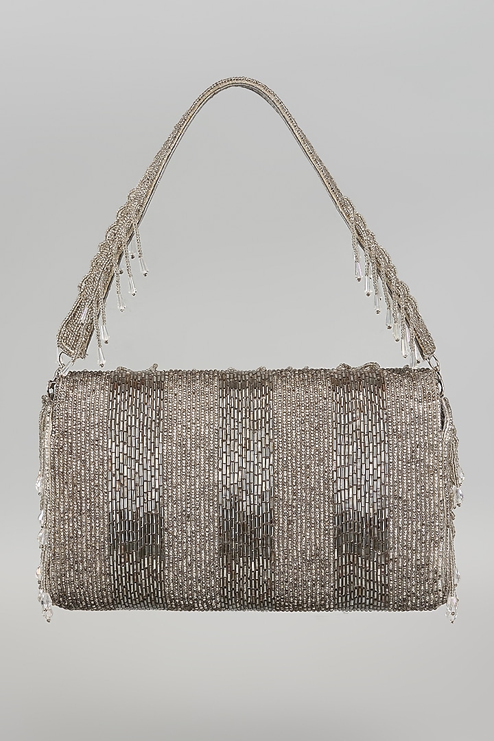 Silver Silk Beads Embellished Bucket Bag by kreivo by vamanshi damania at Pernia's Pop Up Shop