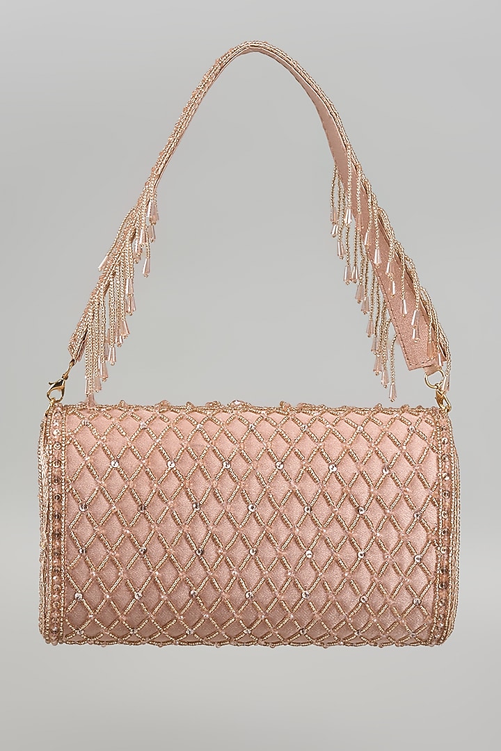 Rose Gold Silk Beads Embellished Bucket Bag by kreivo by vamanshi damania at Pernia's Pop Up Shop