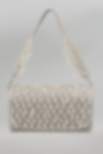 Silver Silk Beads Embellished Bucket Bag by kreivo by vamanshi damania