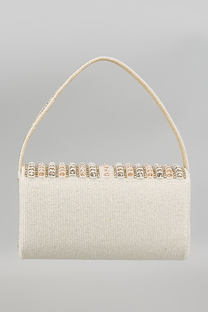 White & Gold Silk Bead Embellished Bucket Bag by kreivo by vamanshi damania at Pernia's Pop Up Shop