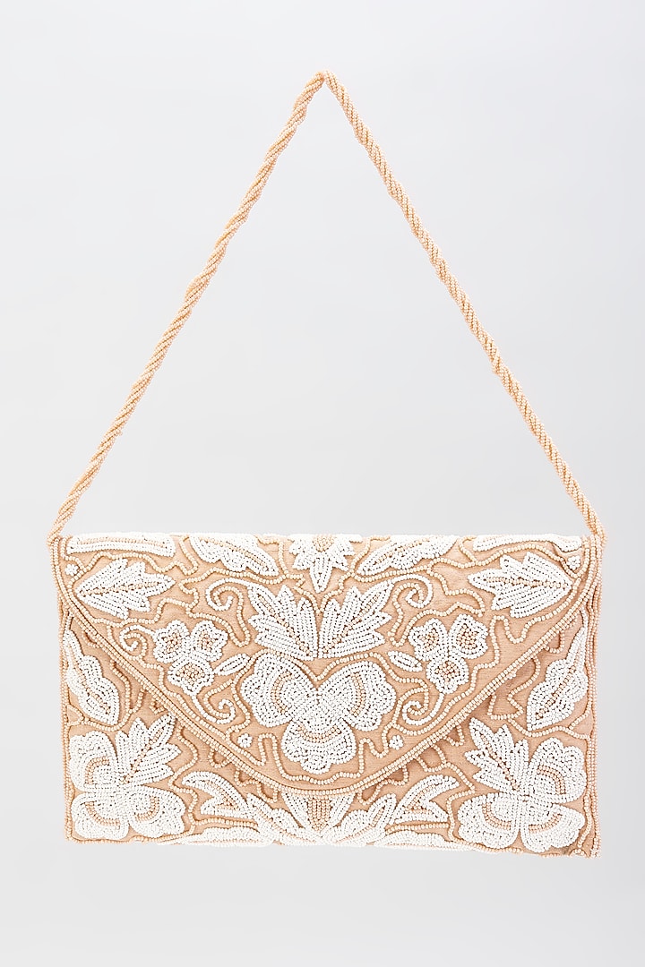 Peach Silk Hand Embroidered Envelope Bag by kreivo by vamanshi damania