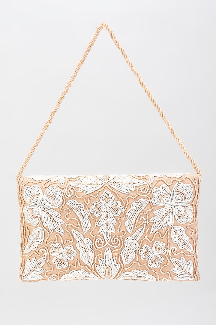 Peach Silk Hand Embroidered Envelope Bag by kreivo by vamanshi damania at Pernia's Pop Up Shop