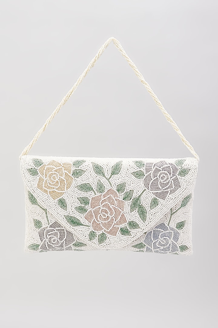 White Silk Hand Embroidered Envelope Bag by kreivo by vamanshi damania at Pernia's Pop Up Shop