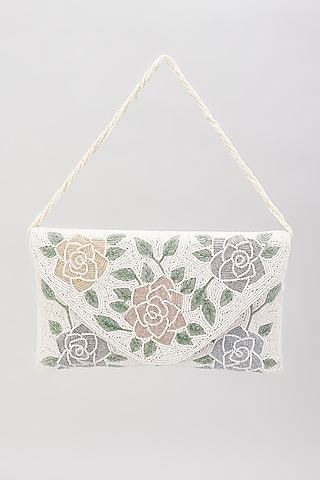 White Silk Hand Embroidered Envelope Bag by kreivo by vamanshi damania