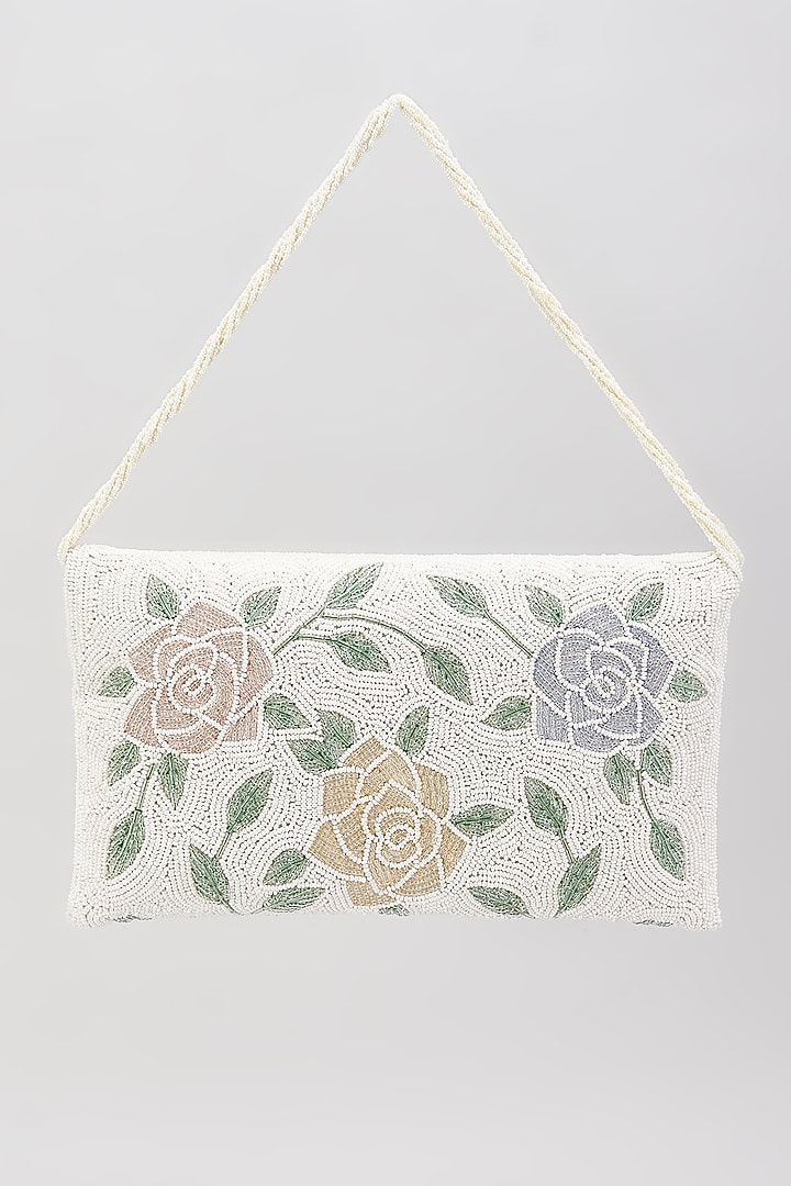 White Silk Hand Embroidered Envelope Bag by kreivo by vamanshi damania at Pernia's Pop Up Shop