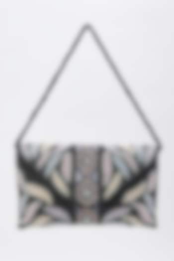 Black Silk Hand Embroidered Envelope Bag by kreivo by vamanshi damania