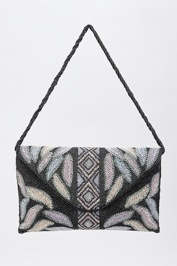 Black Silk Hand Embroidered Envelope Bag by kreivo by vamanshi damania