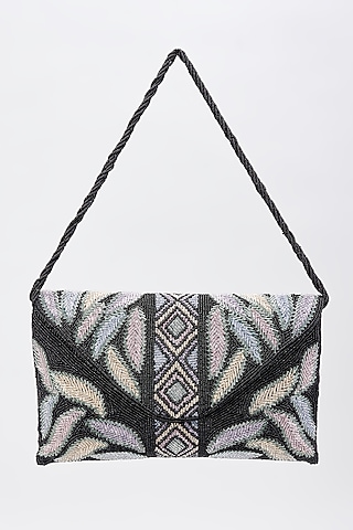 Black Silk Hand Embroidered Envelope Bag by kreivo by vamanshi damania