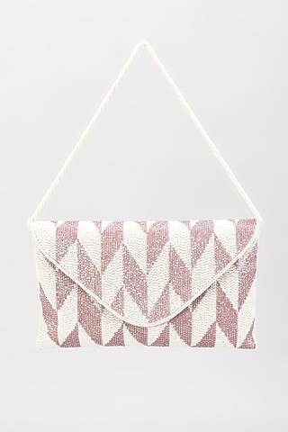 White & Purple Embroidered Envelope Bag by kreivo by vamanshi damania
