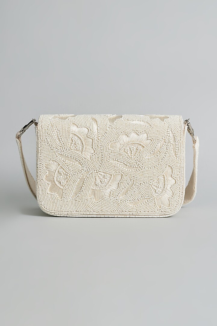 White Silk Beaded Bucket Bag by kreivo by vamanshi damania at Pernia's Pop Up Shop