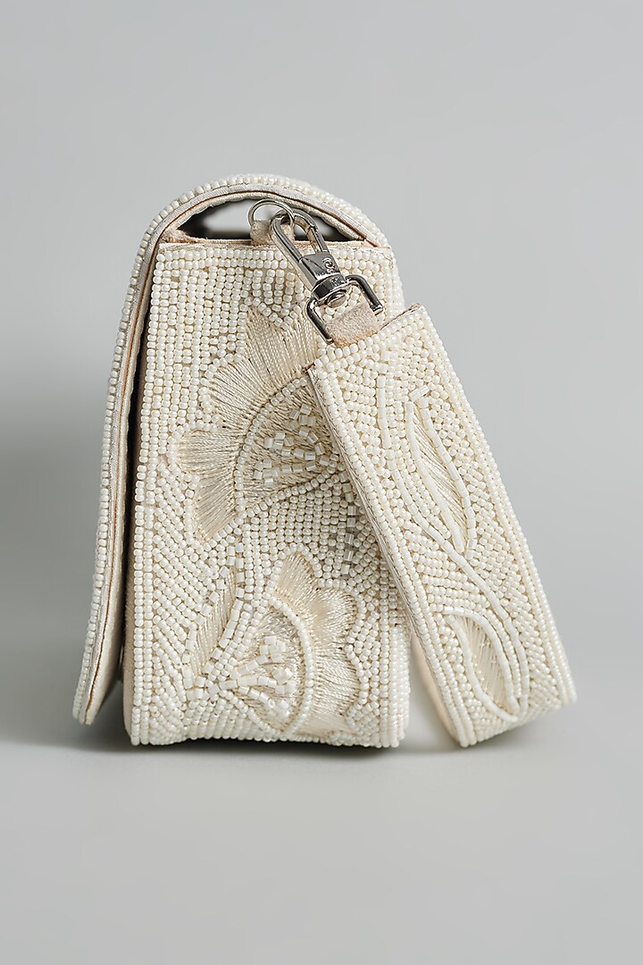 White Silk Beaded Bucket Bag by kreivo by vamanshi damania at Pernia's Pop Up Shop