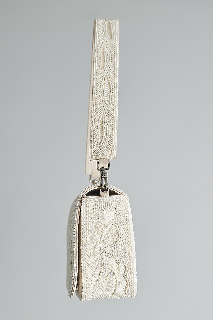 White Silk Beaded Bucket Bag by kreivo by vamanshi damania at Pernia's Pop Up Shop