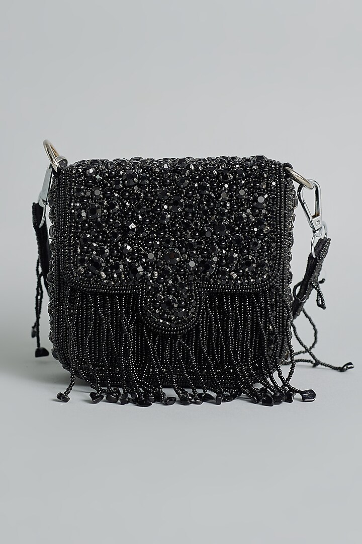 Black Silk Beaded Mini Bucket Bag by kreivo by vamanshi damania at Pernia's Pop Up Shop