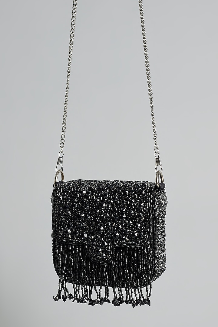 Black Silk Beaded Mini Bucket Bag by kreivo by vamanshi damania at Pernia's Pop Up Shop