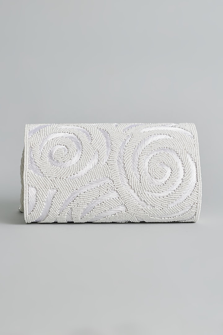 Ivory Silk Bead Embellished Envelope Bag by kreivo by vamanshi damania at Pernia's Pop Up Shop