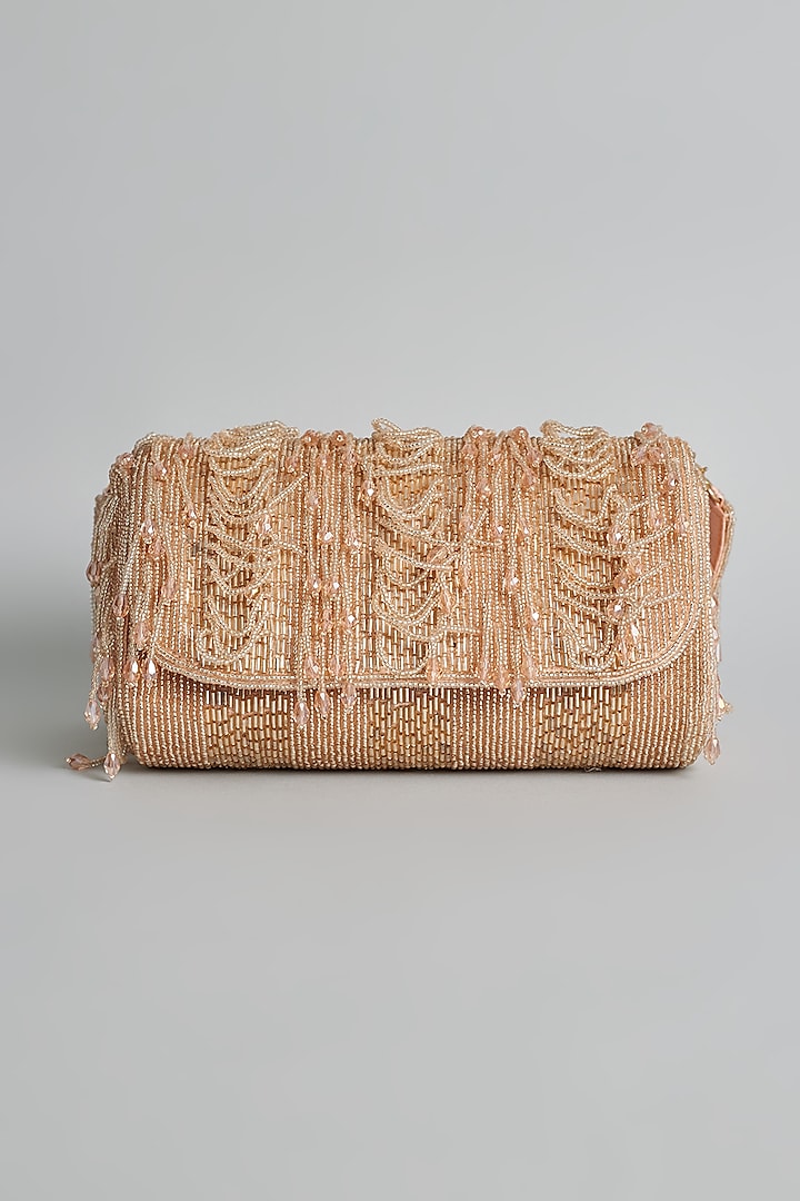Rose Gold Silk Beaded Bucket Bag by kreivo by vamanshi damania