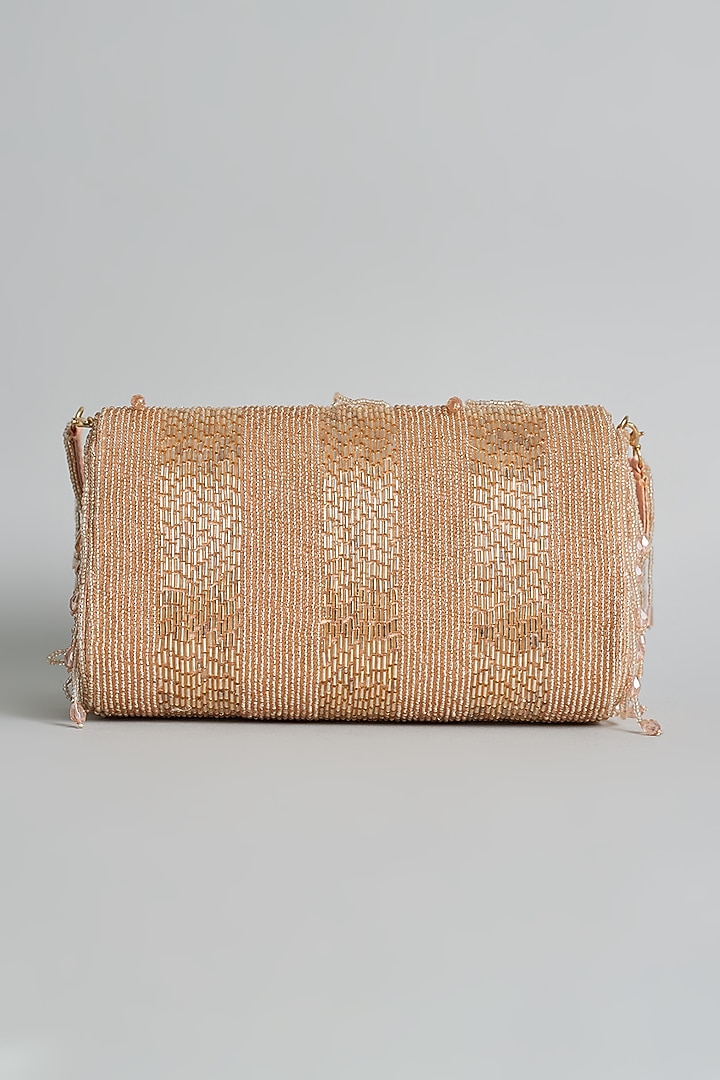 Rose Gold Silk Beaded Bucket Bag by kreivo by vamanshi damania at Pernia's Pop Up Shop