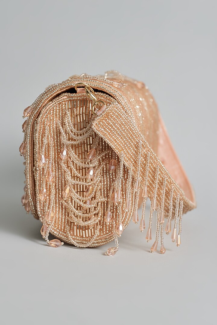 Rose Gold Silk Beaded Bucket Bag by kreivo by vamanshi damania at Pernia's Pop Up Shop