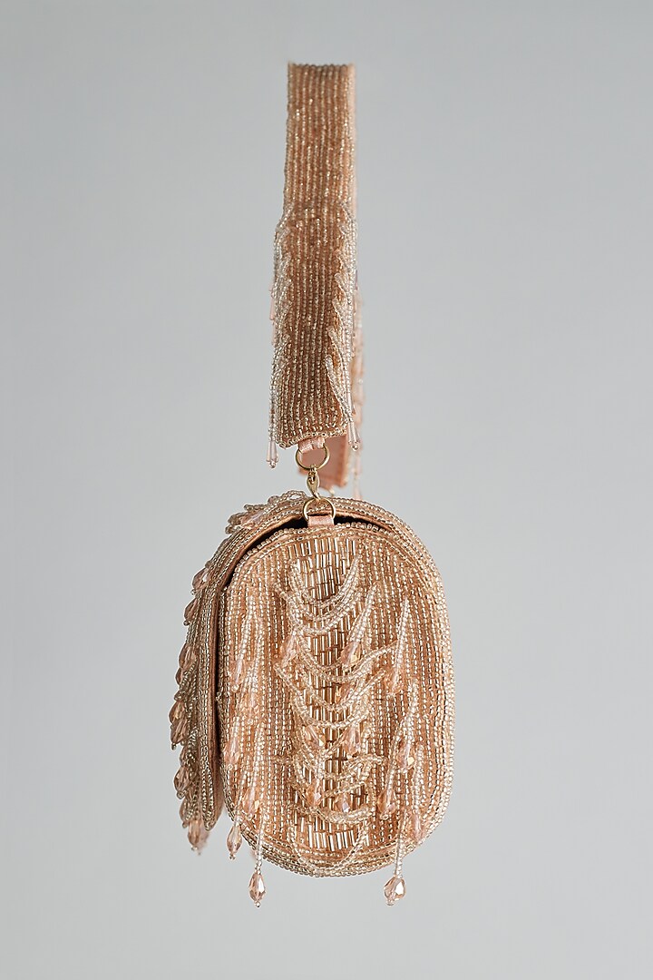 Rose Gold Silk Beaded Bucket Bag by kreivo by vamanshi damania at Pernia's Pop Up Shop