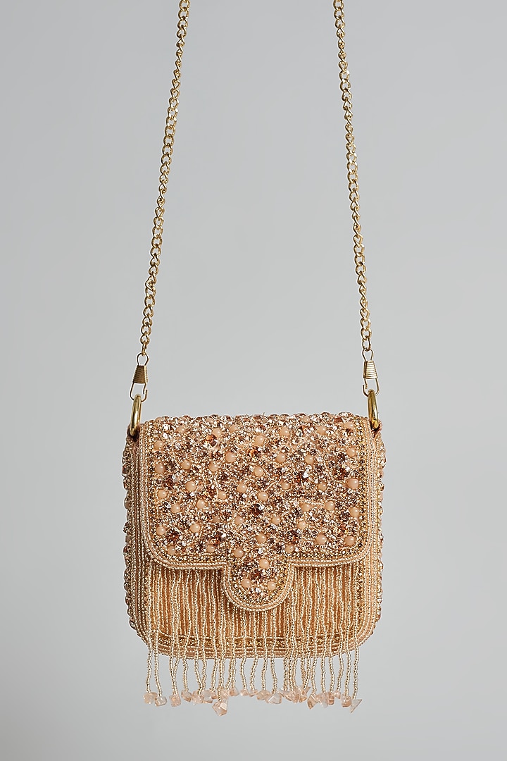 Rose Gold Silk Beaded Mini Bucket Bag by kreivo by vamanshi damania at Pernia's Pop Up Shop