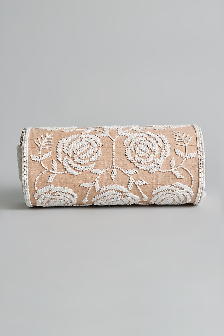 Peach Silk Beaded Floral Round Bag by kreivo by vamanshi damania at Pernia's Pop Up Shop