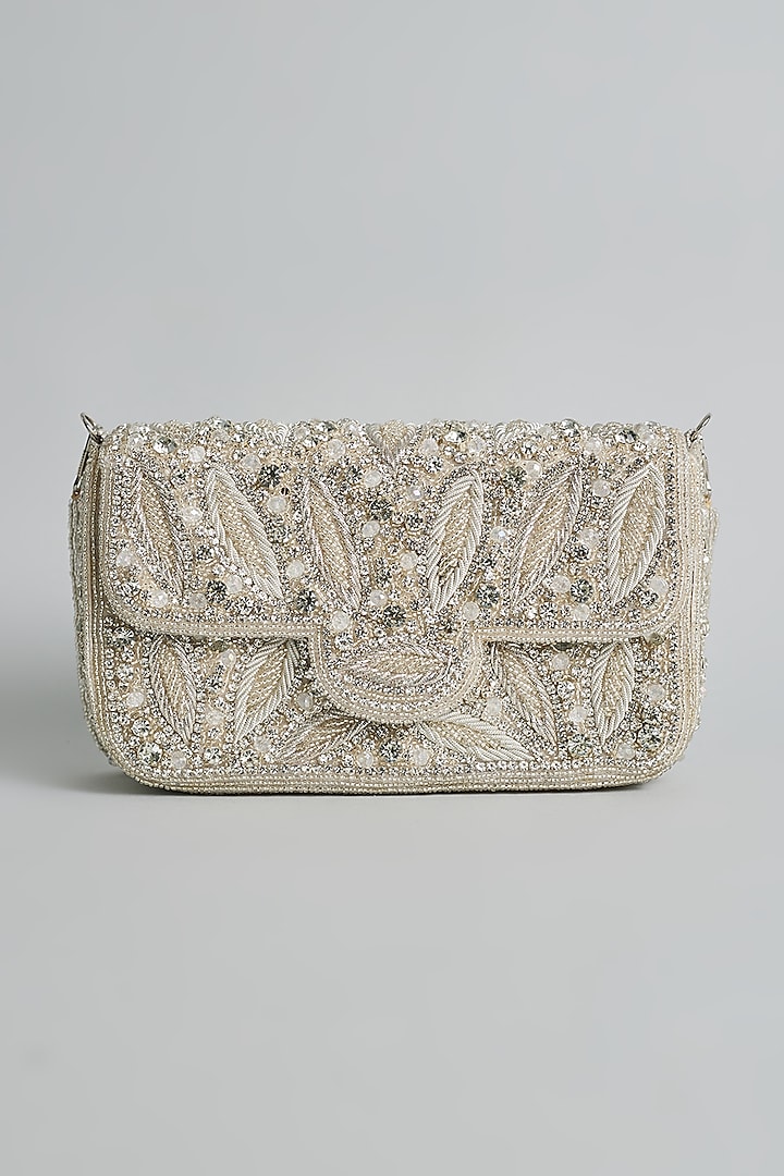 Silver Silk Beaded Embellished Bucket Bag by kreivo by vamanshi damania