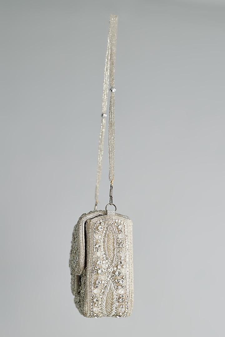 Silver Silk Beaded Embellished Bucket Bag by kreivo by vamanshi damania at Pernia's Pop Up Shop