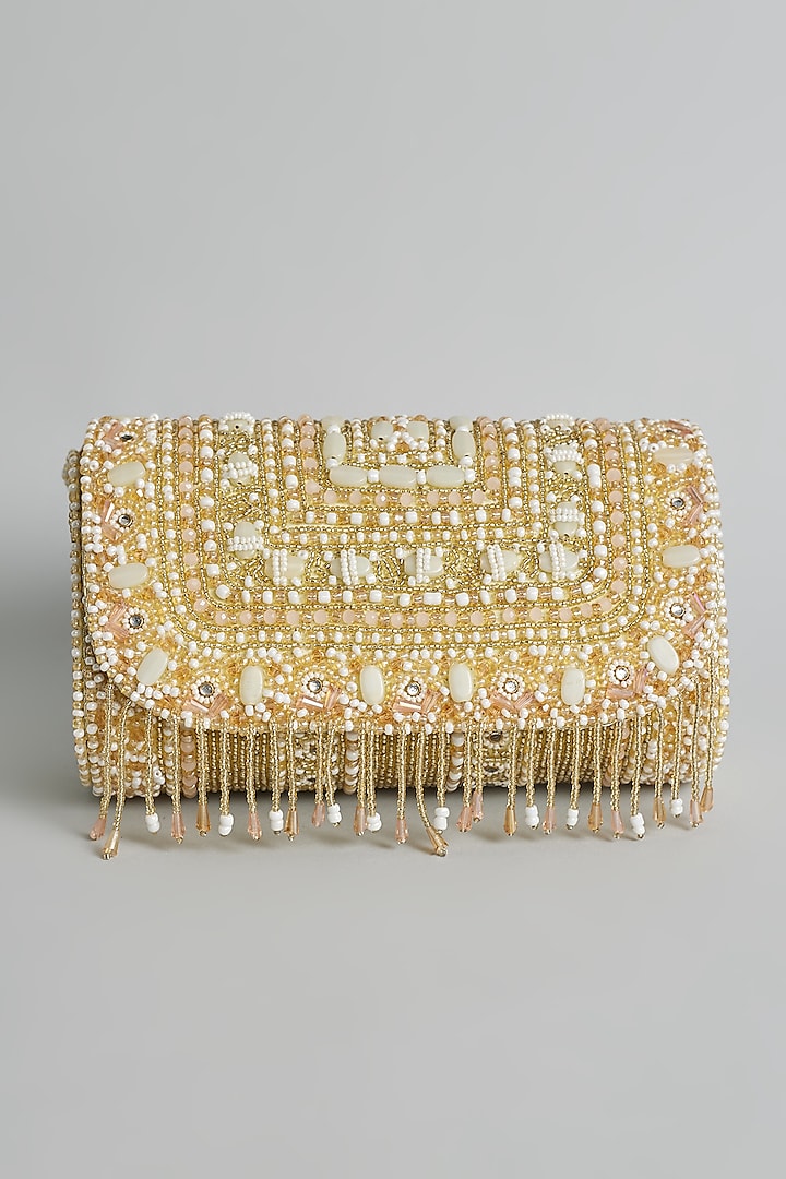 Gold Silk Beaded Bucket Bag by kreivo by vamanshi damania
