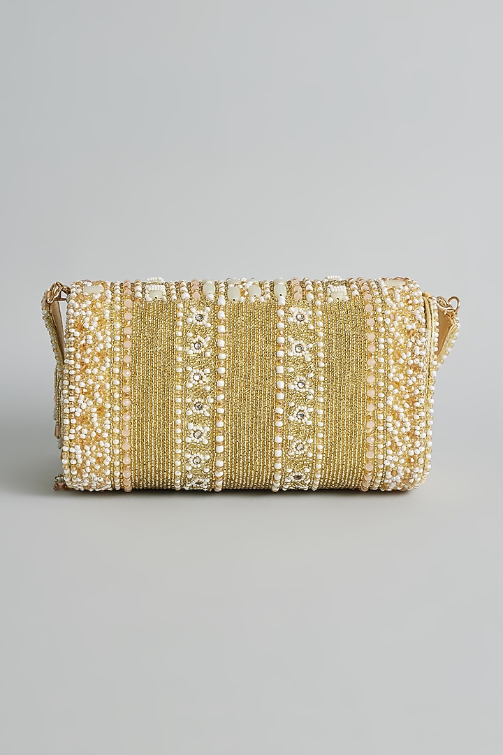 Gold Silk Beaded Bucket Bag by kreivo by vamanshi damania at Pernia's Pop Up Shop