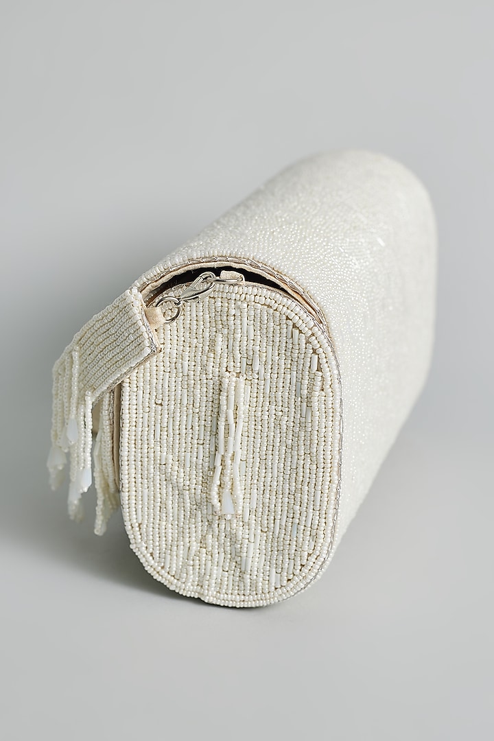 White Silk Beaded Bucket Bag by kreivo by vamanshi damania at Pernia's Pop Up Shop