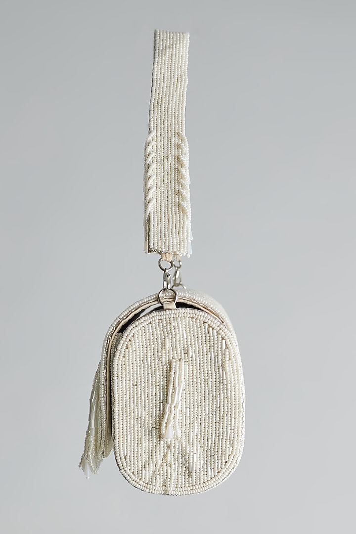 White Silk Beaded Bucket Bag by kreivo by vamanshi damania at Pernia's Pop Up Shop
