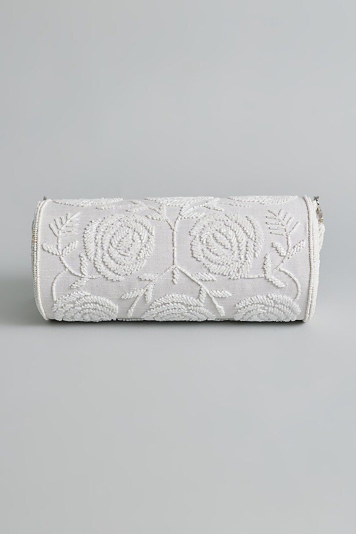 Light Grey Silk Beaded Floral Round Bag by kreivo by vamanshi damania at Pernia's Pop Up Shop