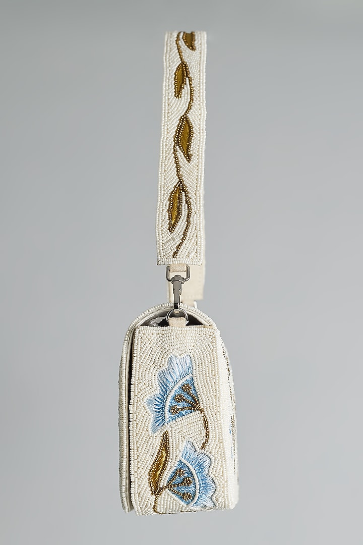 White & Blue Beaded Bucket Bag by kreivo by vamanshi damania at Pernia's Pop Up Shop