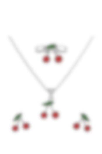 White Finish Enamelled Cherry Necklace Set In Sterling Silver For Girls by KRYSALIIS KIDS at Pernia's Pop Up Shop