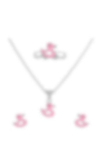 White Finish Enamelled Duck Necklace Set In Sterling Silver For Girls by KRYSALIIS KIDS at Pernia's Pop Up Shop